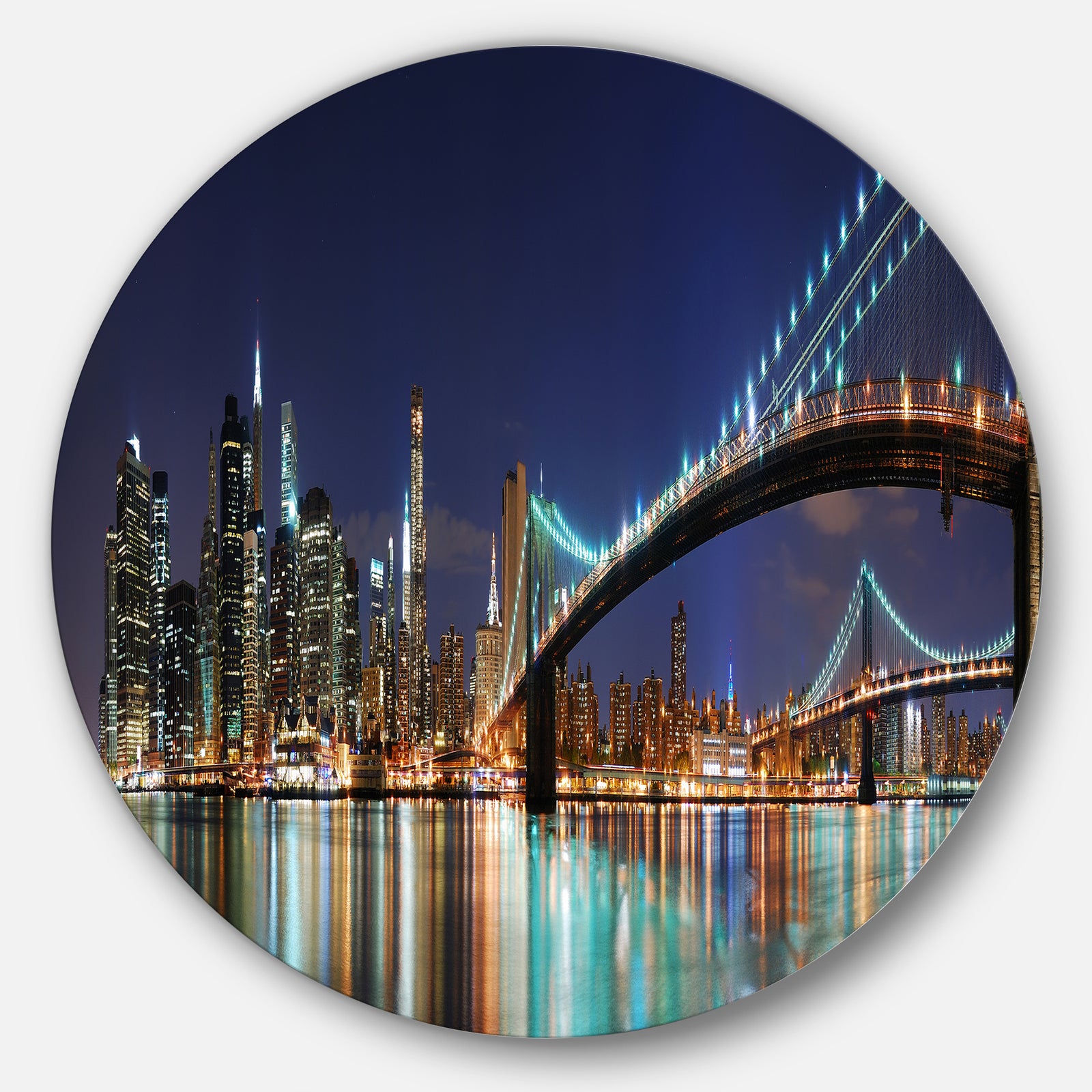 Brooklyn Bridge Panorama - Cityscape Photo Aluminum Circle Wall Art
