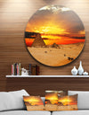 Camel Caravan at Sunset - Landscape Photo Round Metal Wall Art