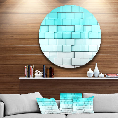 Blue Mosaic Cubes - Contemporary Round Metal Wall Art