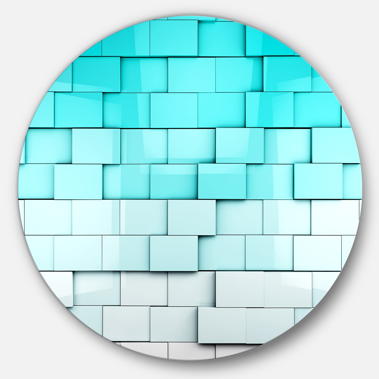 Blue Mosaic Cubes - Contemporary Round Metal Wall Art