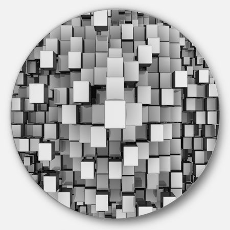 Black and Grey Cubes - Contemporary Round Metal Wall Art