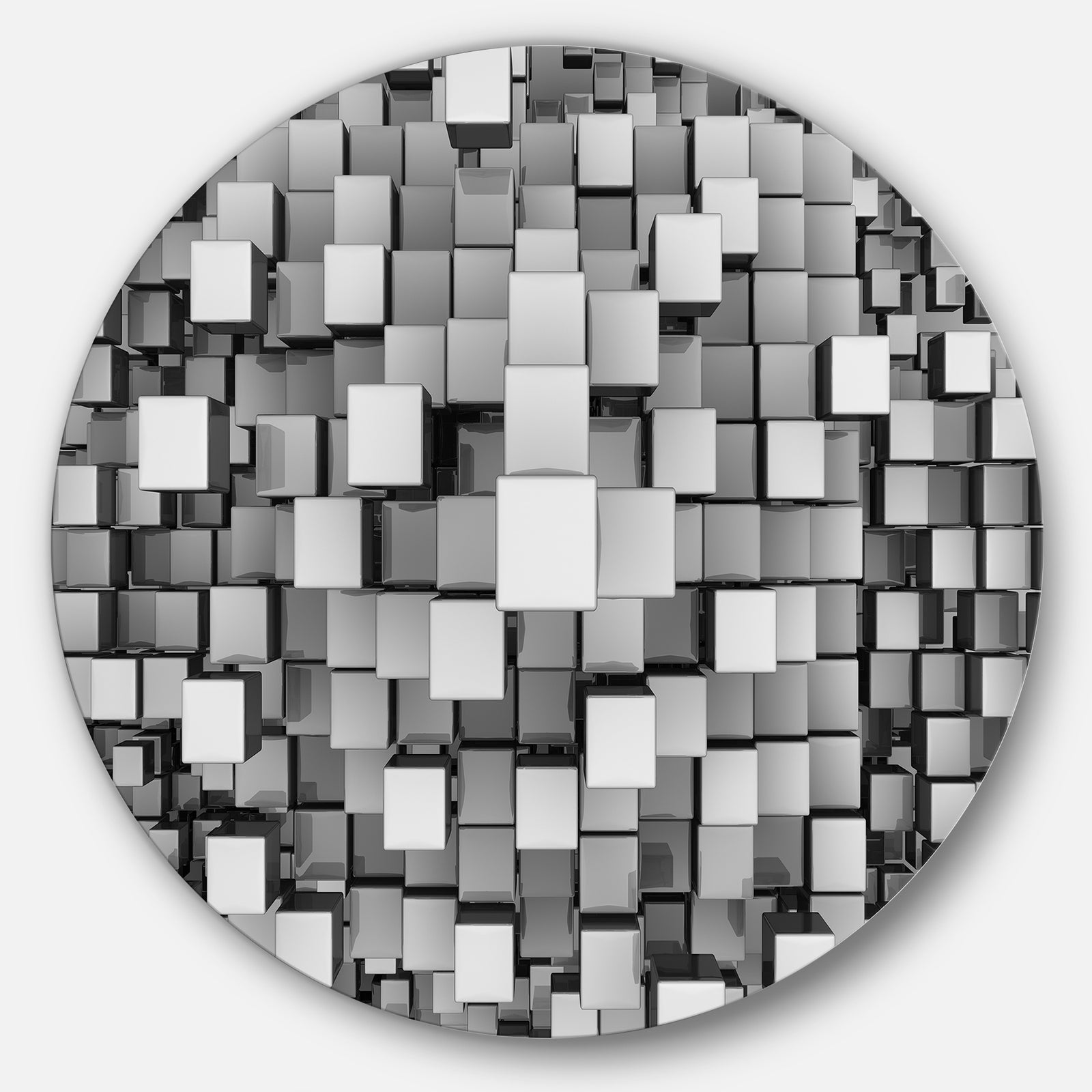 Black and Grey Cubes - Contemporary Round Metal Wall Art
