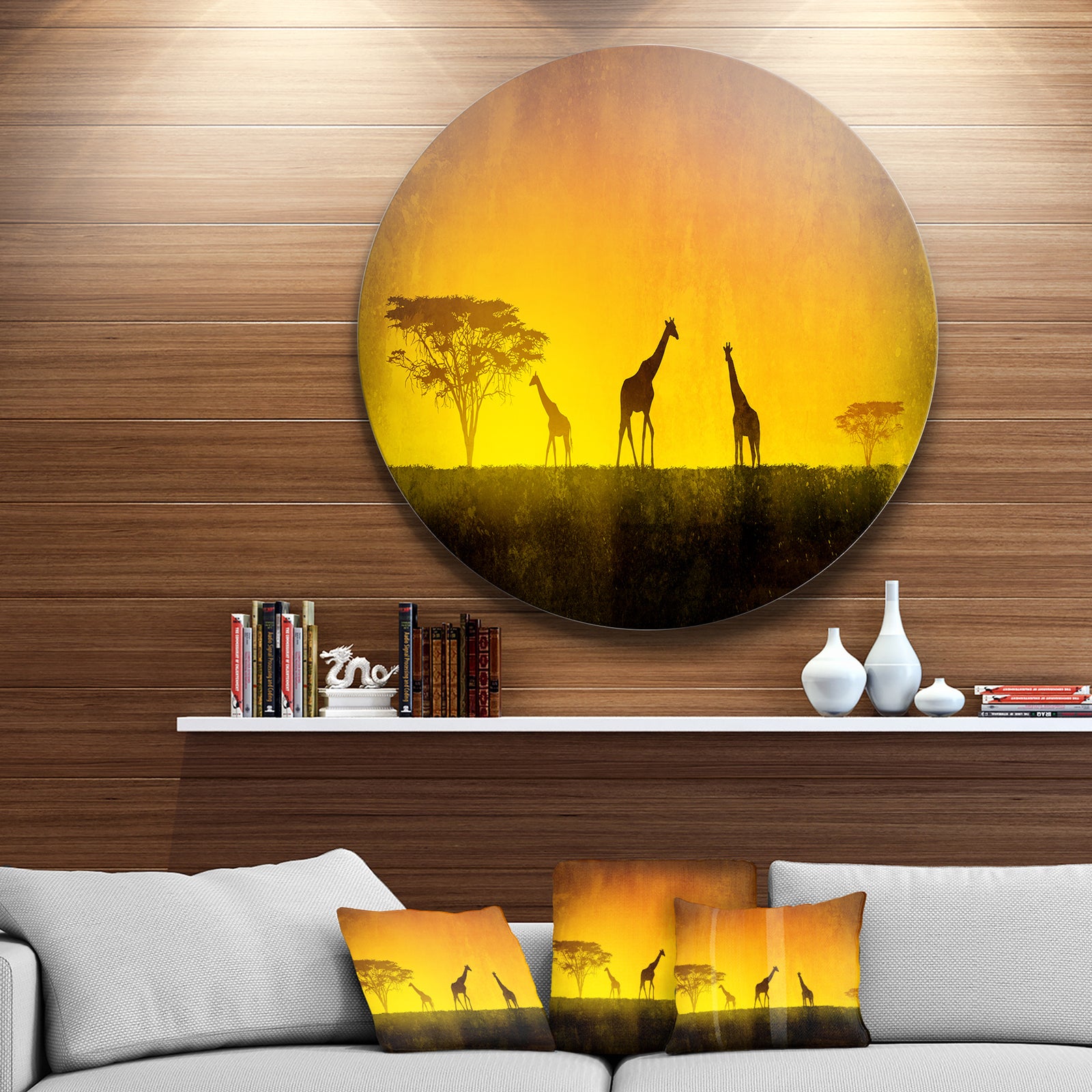 African Sunset Aura - Landscape Large Disc Metal Wall art