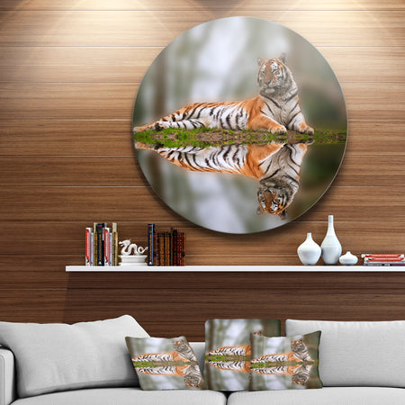 Tiger Reflecting in Water - Animal Photography Round Wall Art