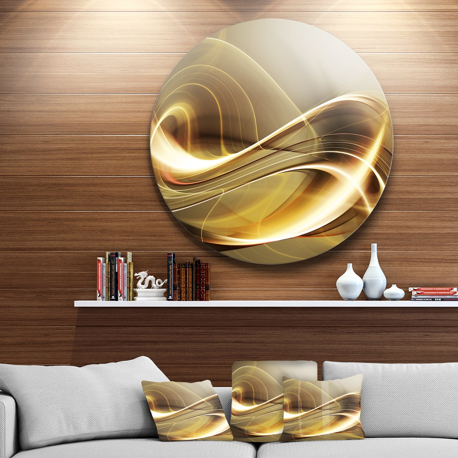 Elegant Modern Sofa - Abstract Digital Disc Metal Artwork