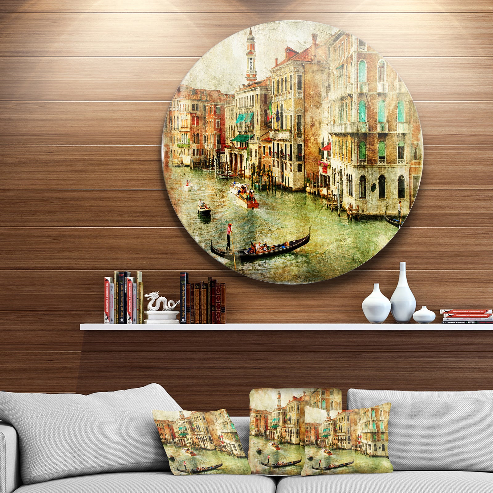 Vintage Venice - Digital Art Landscape Round Wall Art