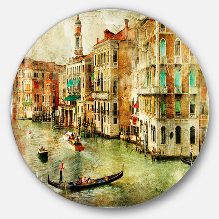 Vintage Venice - Digital Art Landscape Round Wall Art
