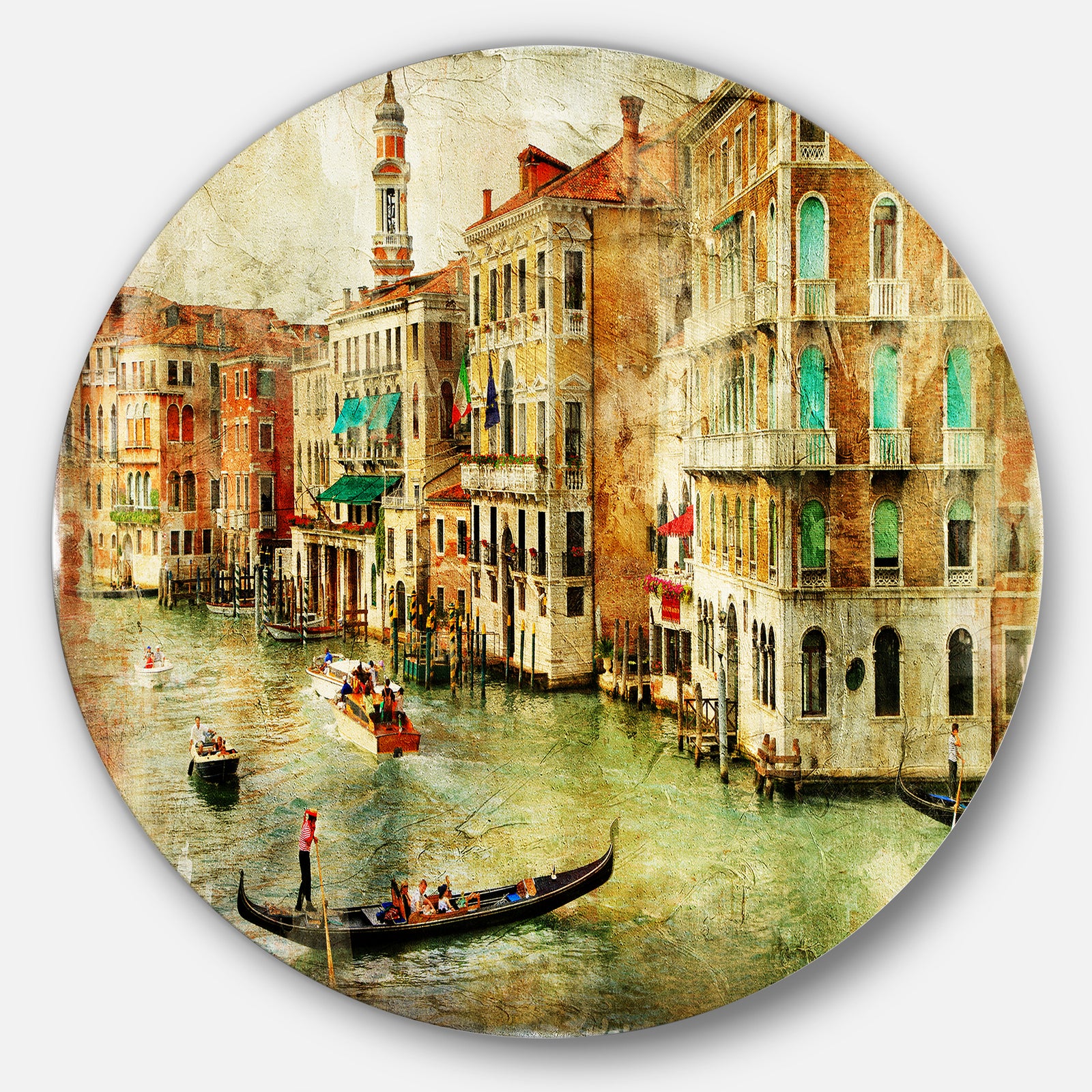 Vintage Venice - Digital Art Landscape Round Wall Art