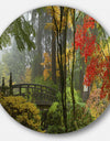 Japanese Wooden Bridge in Fall - Photo Disc Metal Wall Art