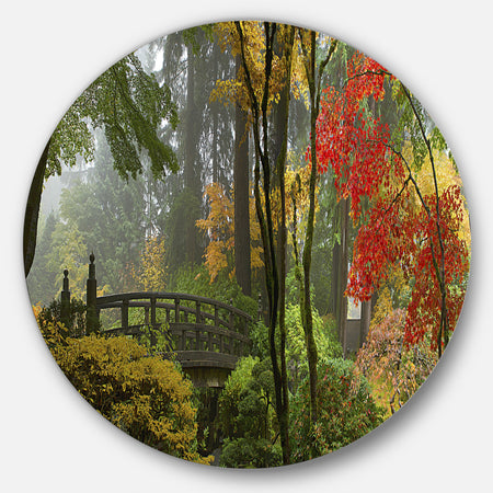 Japanese Wooden Bridge in Fall - Photo Disc Metal Wall Art