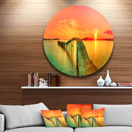 Fabulous Sunset Panorama - Photo Seascape Round Metal Wall Art