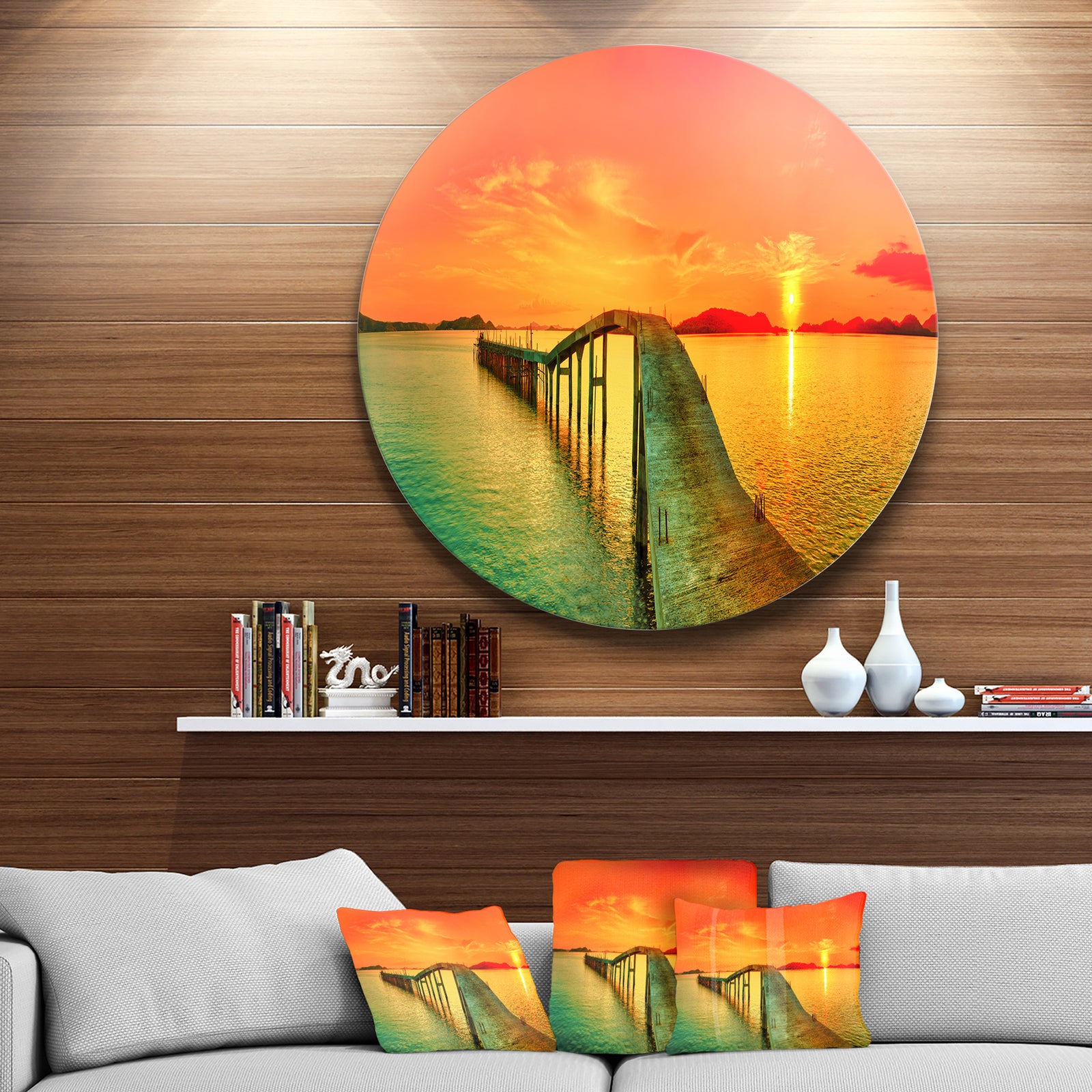 Fabulous Sunset Panorama - Photo Seascape Round Metal Wall Art