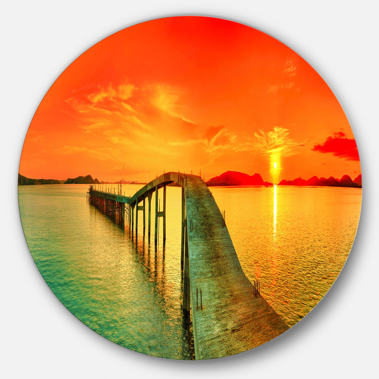 Fabulous Sunset Panorama - Photo Seascape Round Metal Wall Art