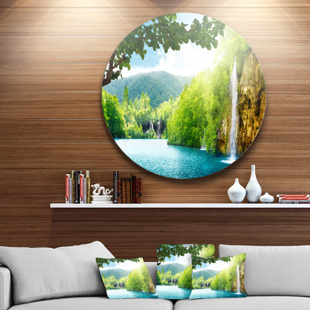 Waterfall in Deep Forest - Landscape Photography Circle Wall Art