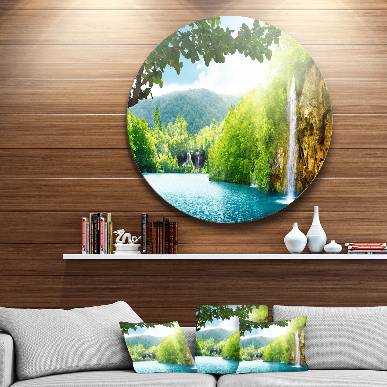 Waterfall in Deep Forest - Landscape Photography Circle Wall Art