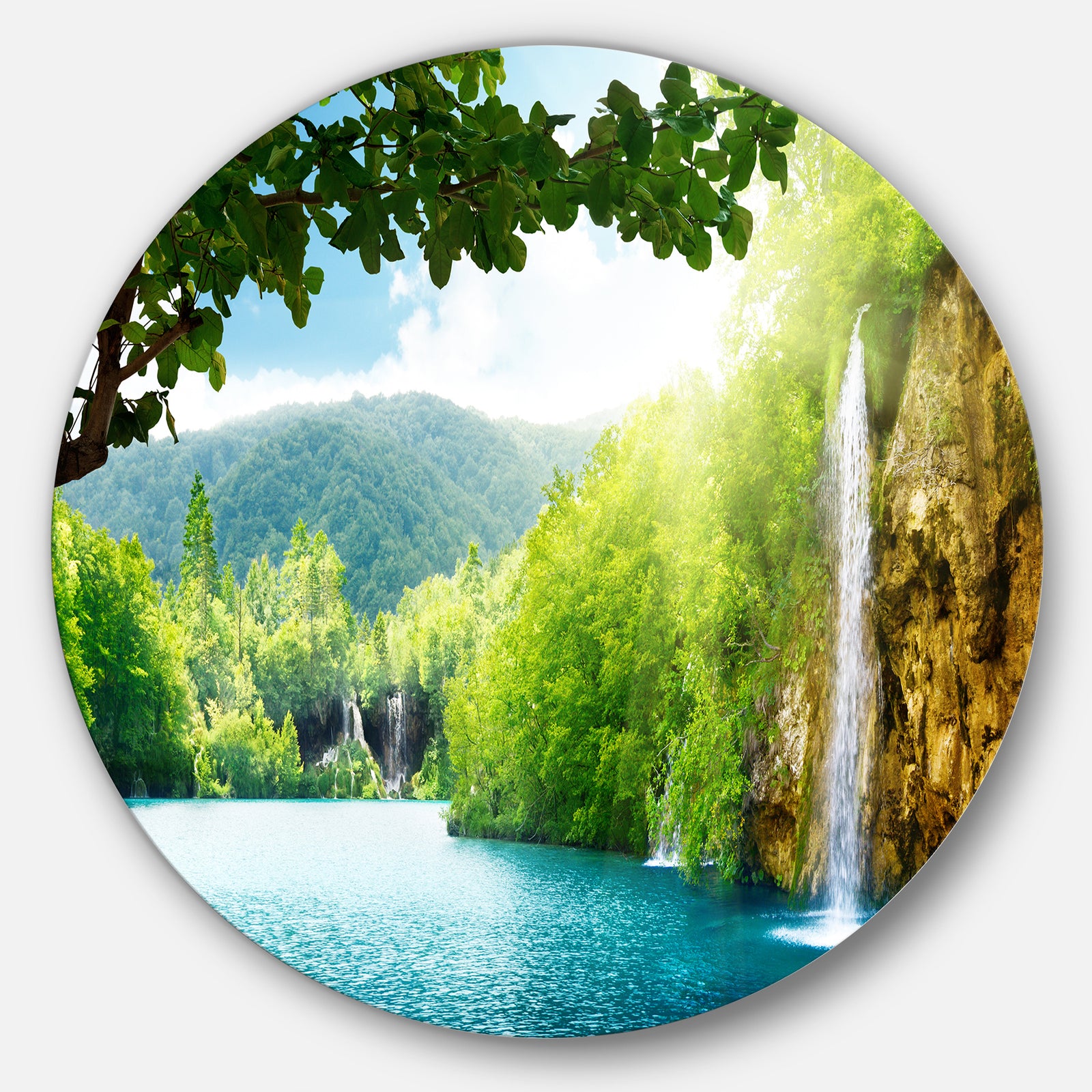 Waterfall in Deep Forest - Landscape Photography Circle Wall Art