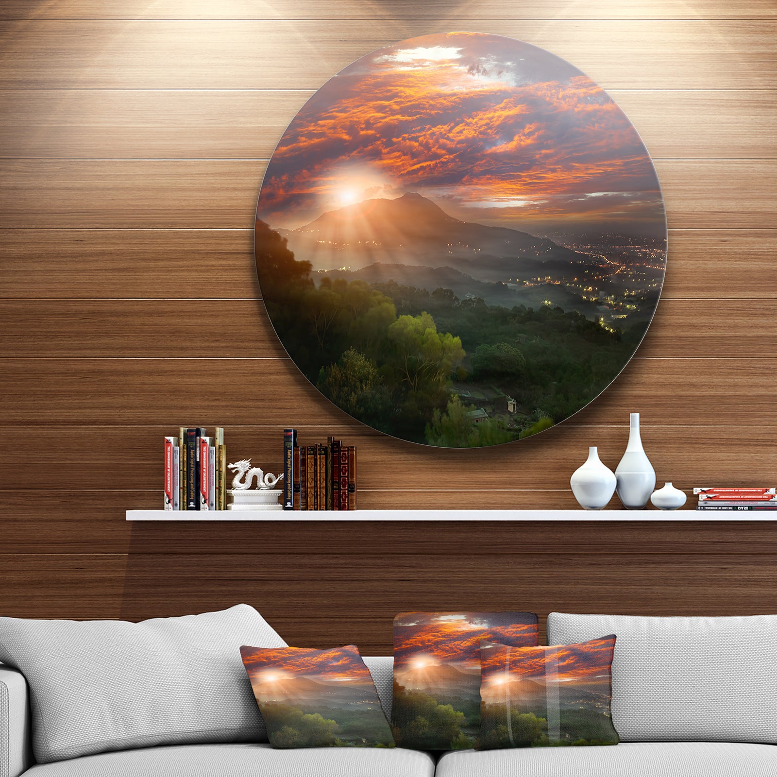 Guanyin Mountain Sunrise Taipei - Photo Round Metal Wall Art