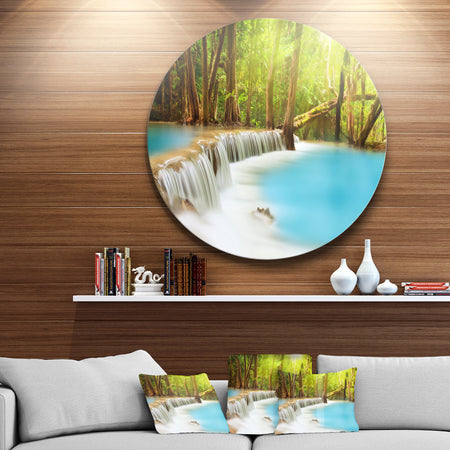 Waterfall of Huai Mae Kamin - Landscape Round Metal Wall Art