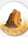 Lion Watching the Surroundings - Animal Art Round Wall Art