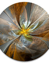 Symmetrical Yellow Fractal Flower - Digital Art Circle Metal Artwork