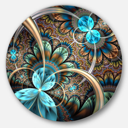Light Blue Fractal Flower - Digital Art Floral Circle Wall Art