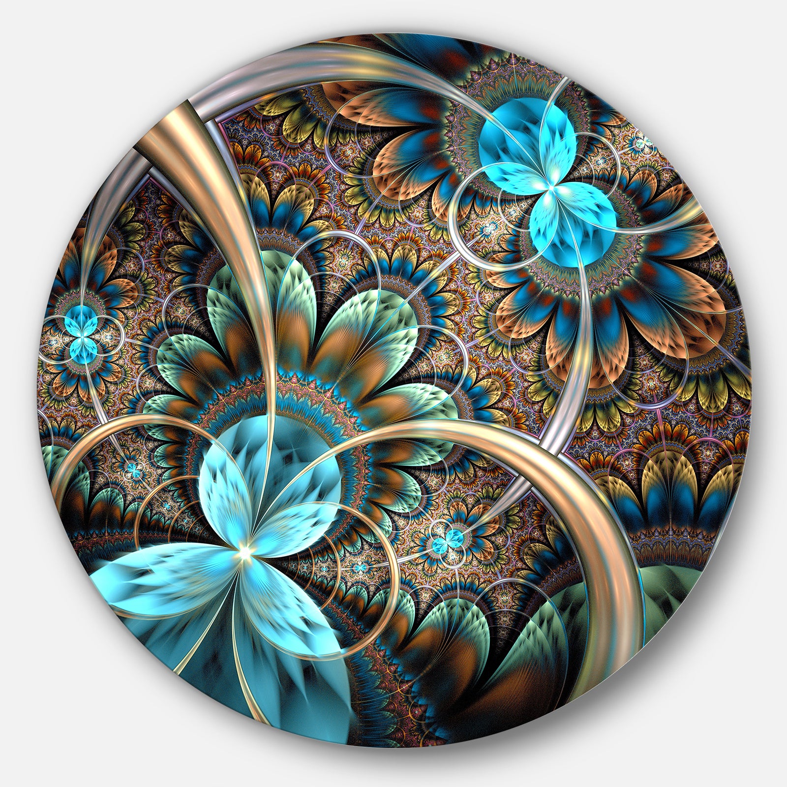 Light Blue Fractal Flower - Digital Art Floral Circle Wall Art