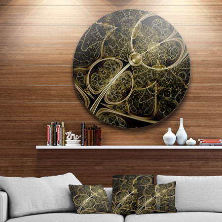 Yellow Metallic Fabric Pattern - Digital Art Circle Wall Art