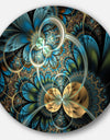 Symmetrical Blue Gold Fractal Flower - Digital Art Circle Metal Wall Art