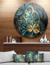 Symmetrical Blue Gold Fractal Flower - Digital Art Circle Metal Wall Art