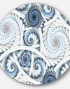 White Spiral with Blue Fractal Art - Abstract Digital Large Disc Metal Wall art