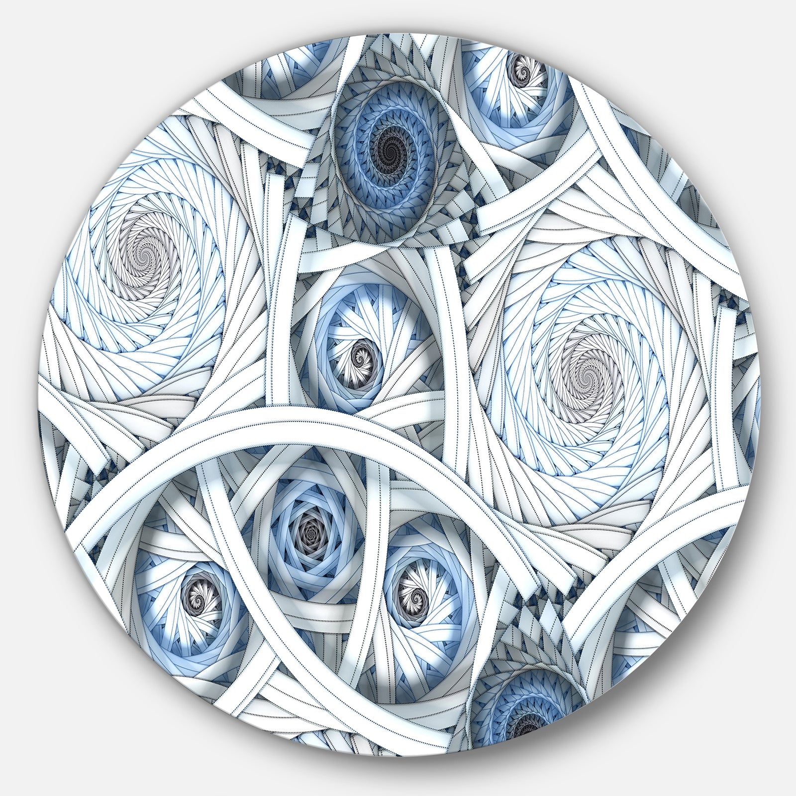 White Spiral with Blue Fractal Art - Abstract Digital Large Disc Metal Wall art