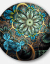 Lighted Blue Fractal Blue Flowers - Digital Art Floral Disc Metal Artwork