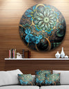 Lighted Blue Fractal Blue Flowers - Digital Art Floral Disc Metal Artwork