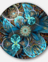 Fractal Blue Flowers - Digital Art Floral Round Wall Art