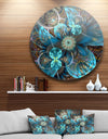 Fractal Blue Flowers - Digital Art Floral Round Wall Art