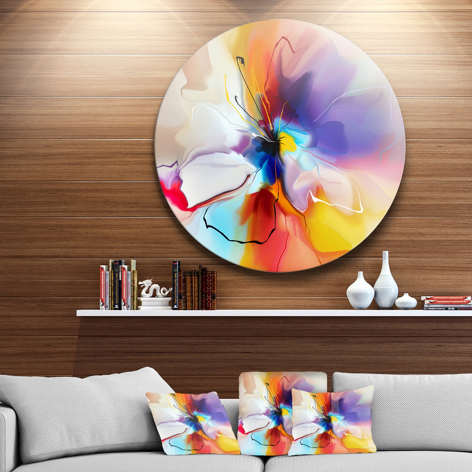 Creative Flower in Multiple Colors - Abstract Floral Large Circle Metal Wall art