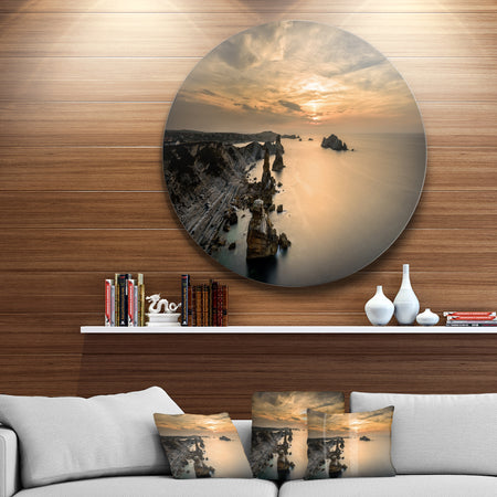 Liencres Rocks on Coast in Spain - Landscape Round Wall Art