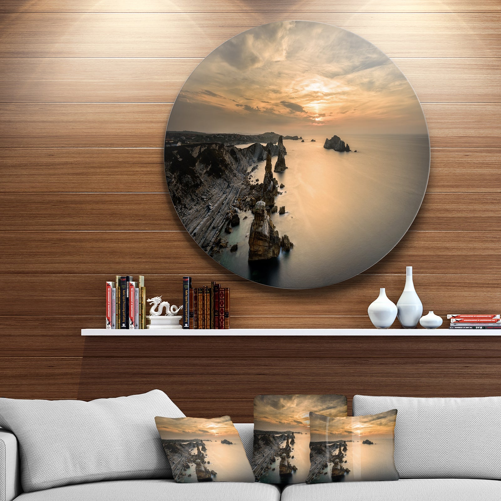 Liencres Rocks on Coast in Spain - Landscape Round Wall Art