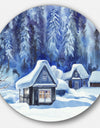 Blue Winter Cottages - Landscape Large Disc Metal Wall art