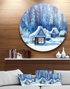 Blue Winter Cottages - Landscape Large Disc Metal Wall art