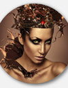 Woman with Chocolate in Head - Portrait Round Metal Wall Art