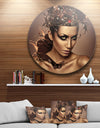 Woman with Chocolate in Head - Portrait Round Metal Wall Art
