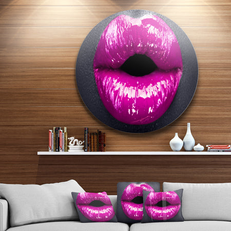 Purple Lip Makeup - Modern Portrait Disc Metal Artwork