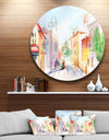 Illustrated Parisian Street - Watercolor Cityscape Disc Metal Wall Art