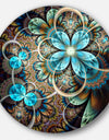 Colorful Fractal Flowers with Blue Shade - Digital Art Round Wall Art