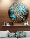 Colorful Fractal Flowers with Blue Shade - Digital Art Round Wall Art