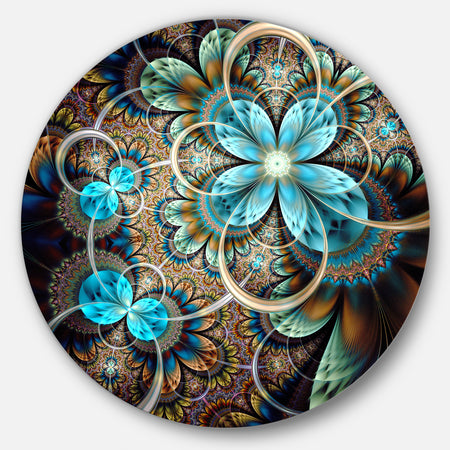 Colorful Fractal Flowers with Blue Shade - Digital Art Round Wall Art