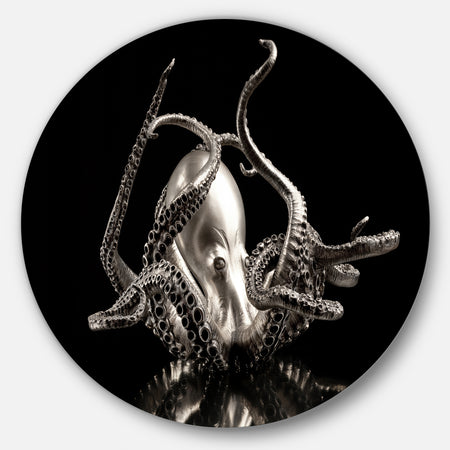 Silver Octopus - Abstract Digital Art Disc Metal Artwork