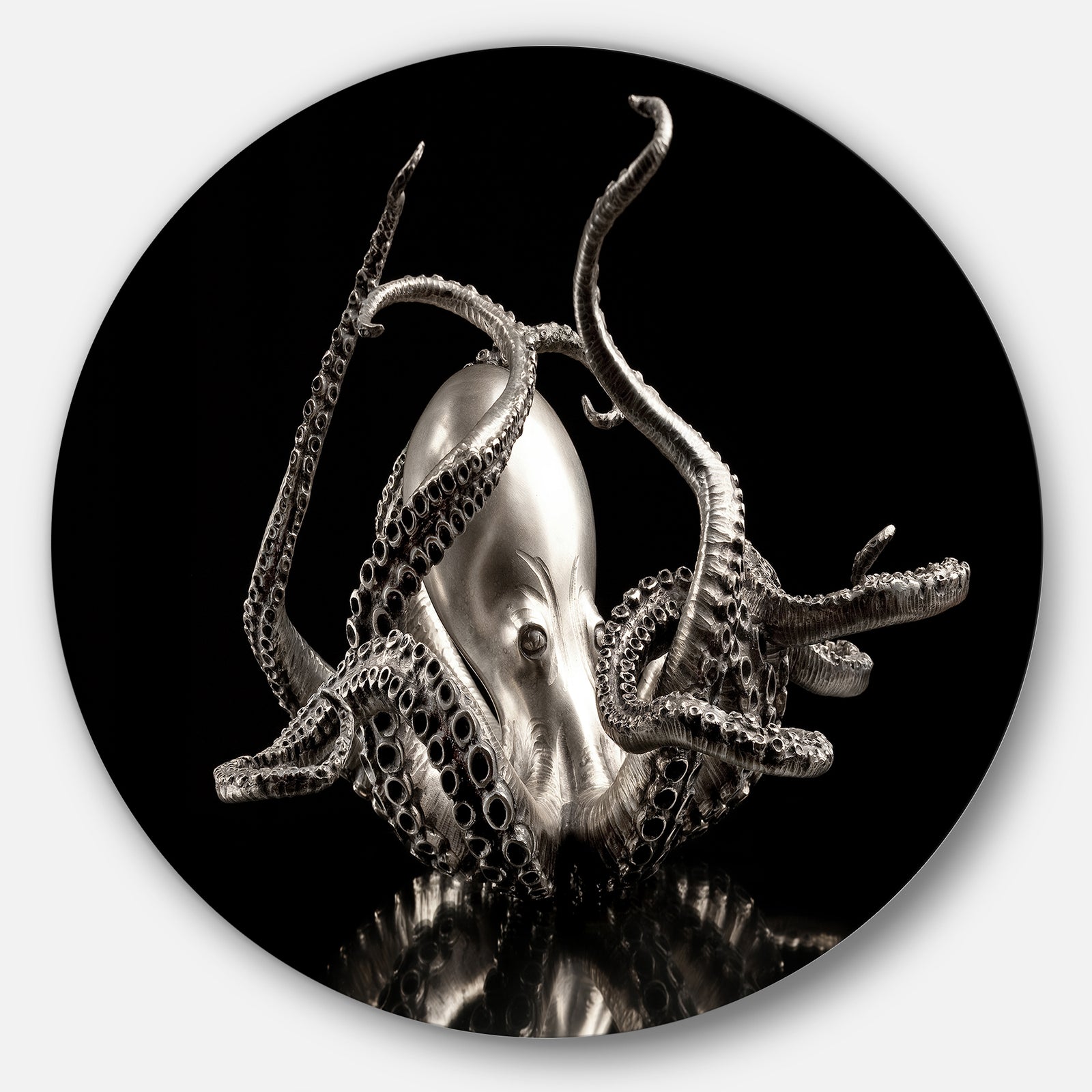 Silver Octopus - Abstract Digital Art Disc Metal Artwork