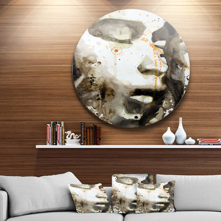 Brown Illustrated Girl - Portrait Painting Disc Metal Artwork